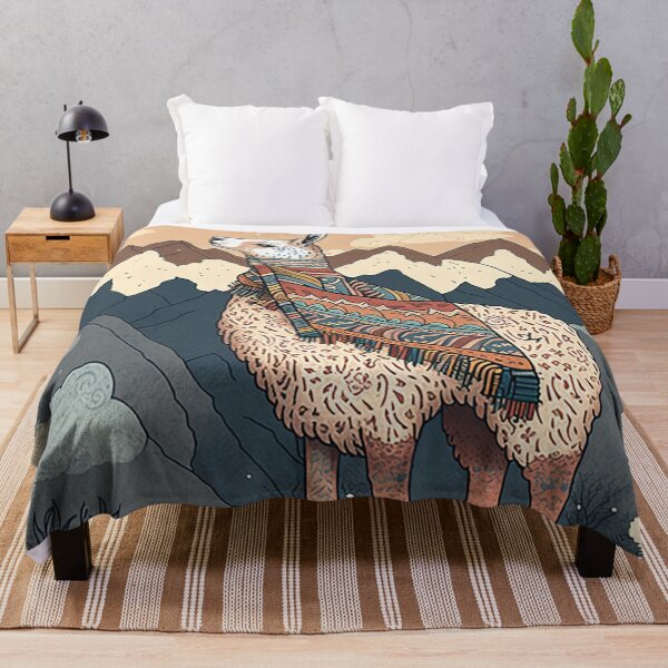 Item preview, Mountain Majesty Llama - Patterned Poncho in the Andes Illustration designed and sold by PaintbrushPlace.