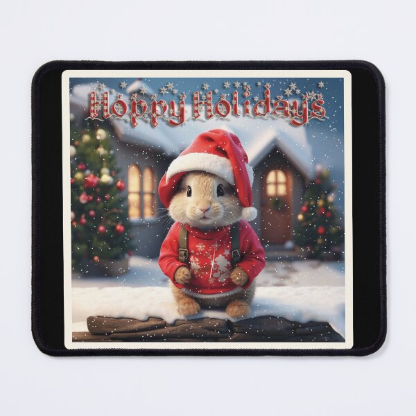 Item preview, "Hoppy Holidays" Cute Christmas Bunny Rabbit with Funny Pun designed and sold by BardCoreDesigns.