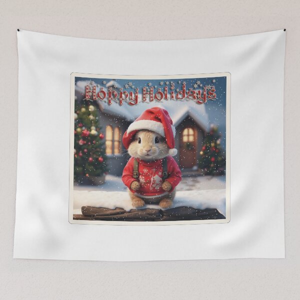 Item preview, "Hoppy Holidays" Cute Christmas Bunny Rabbit with Funny Pun designed and sold by BardCoreDesigns.
