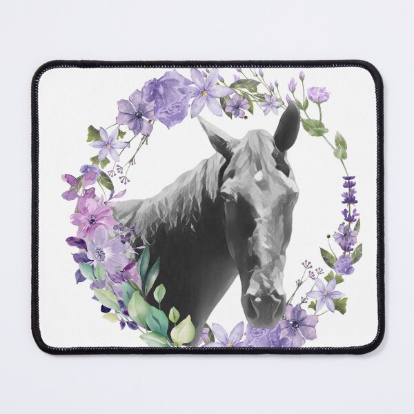 Item preview, Black horse in purple flowers designed and sold by InTheLightwood.
