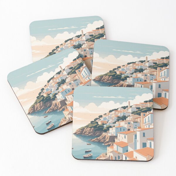Item preview, seaside town retro travel poster designed and sold by MartaOlgaKlara.