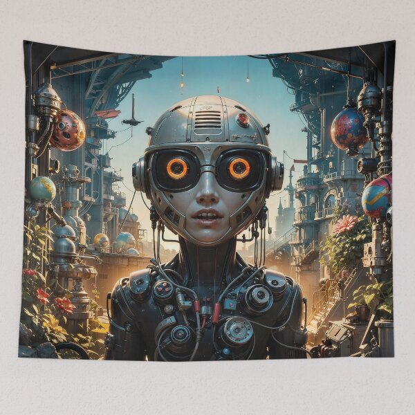 Item preview, Android Utopia Jigsaw Puzzles - Futuristic Harmony on Redbubble designed and sold by PuzzleBoxDesign.