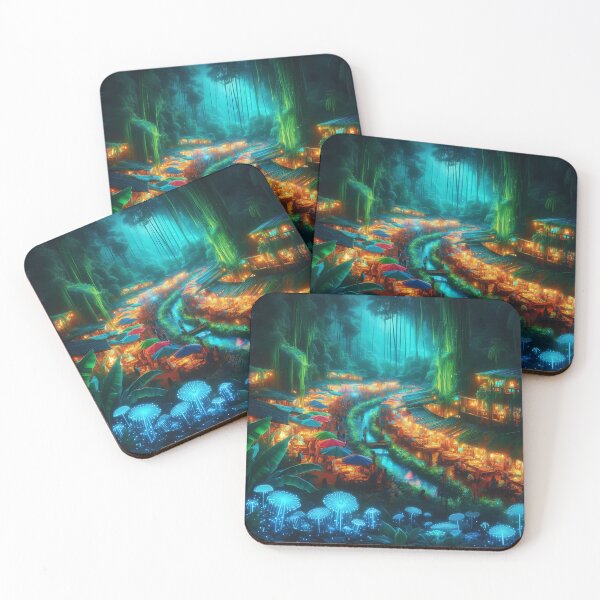 Item preview, Vibrant Jungle Market at Night designed and sold by DragonPurple.