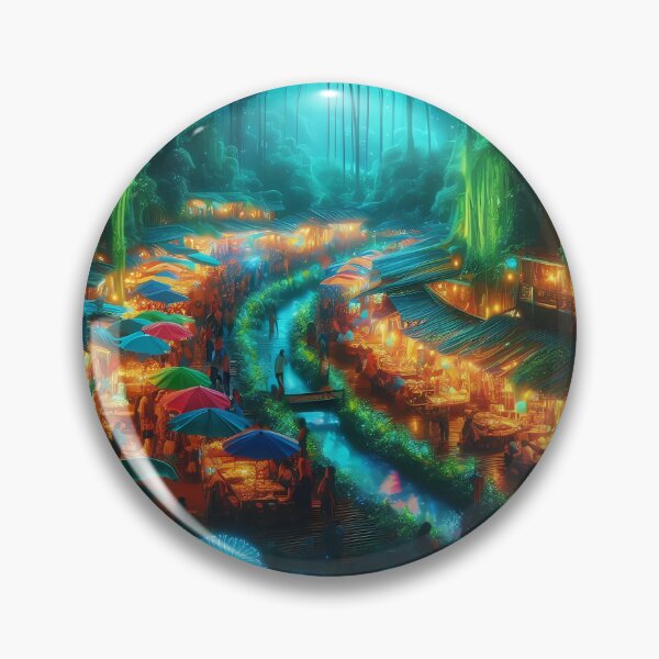 Item preview, Vibrant Jungle Market at Night designed and sold by DragonPurple.