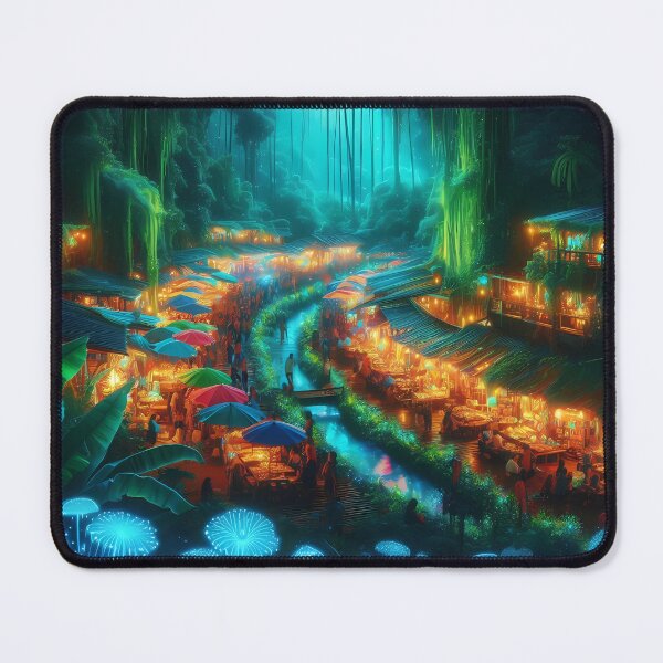 Item preview, Vibrant Jungle Market at Night designed and sold by DragonPurple.