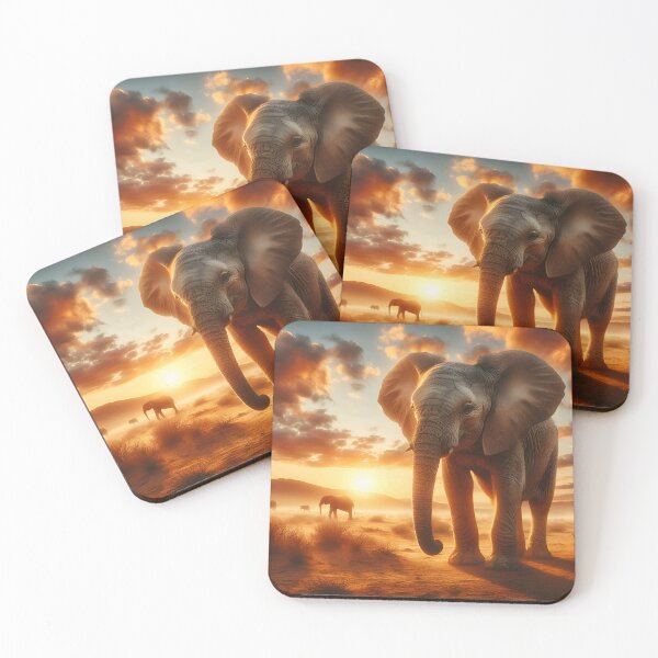 Item preview, Orange sunset in Africa, cute elephant (safari).  designed and sold by ART-POD-PL.