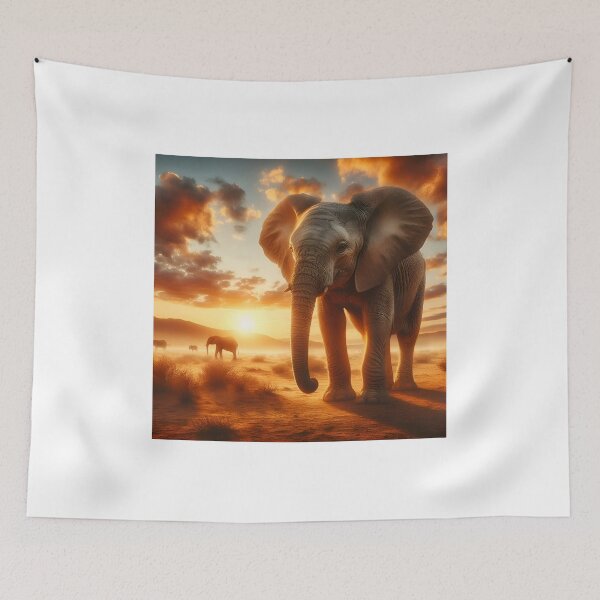 Item preview, Orange sunset in Africa, cute elephant (safari).  designed and sold by ART-POD-PL.