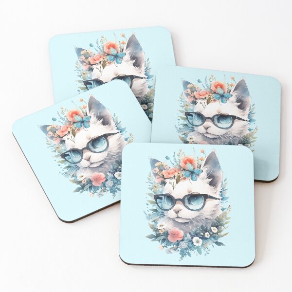 Item preview, Kitten in glasses with flowers designed and sold by NickChe.