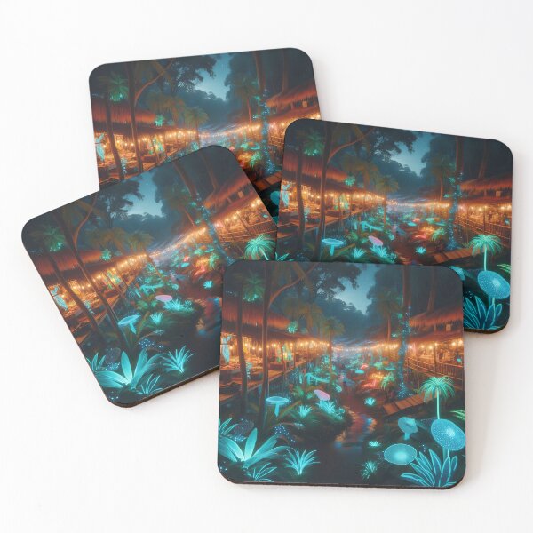 Item preview, Vibrant Jungle Market at Night designed and sold by DragonPurple.