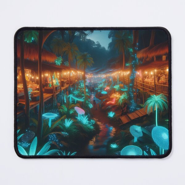 Item preview, Vibrant Jungle Market at Night designed and sold by DragonPurple.