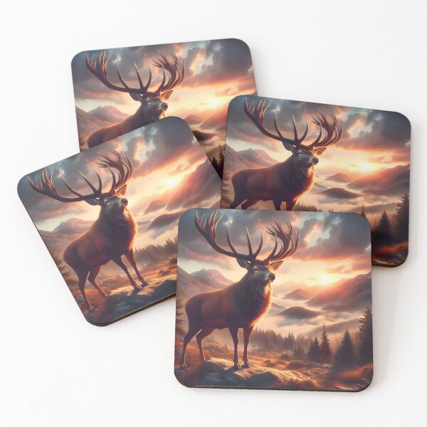Item preview, Deer in the mountains, setting sun, beautiful nature designed and sold by ART-POD-PL.