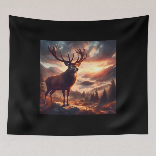Item preview, Deer in the mountains, setting sun, beautiful nature designed and sold by ART-POD-PL.