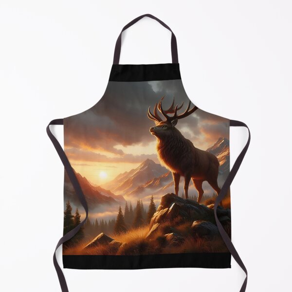 Item preview, A powerful deer with large antlers watches the sunrise against the background of mountains designed and sold by ART-POD-PL.