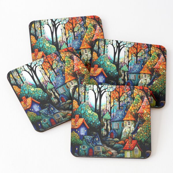 Item preview, Stained glass abstract forest village illustration 300dpi designed and sold by SOPIZiLA.