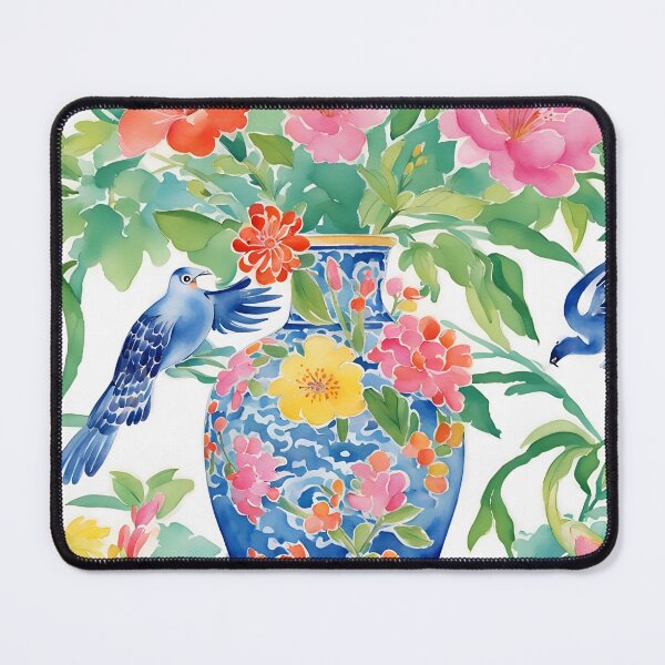Item preview, Modern chinoiserie ginger jar, birds and flowers designed and sold by SophieClimaArt.