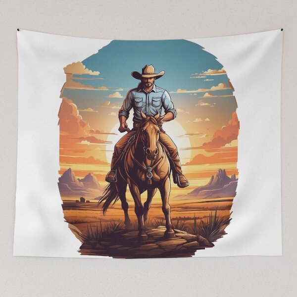 Item preview, zorro without mask riding horse with cowboy in desert designed and sold by wplamkung.
