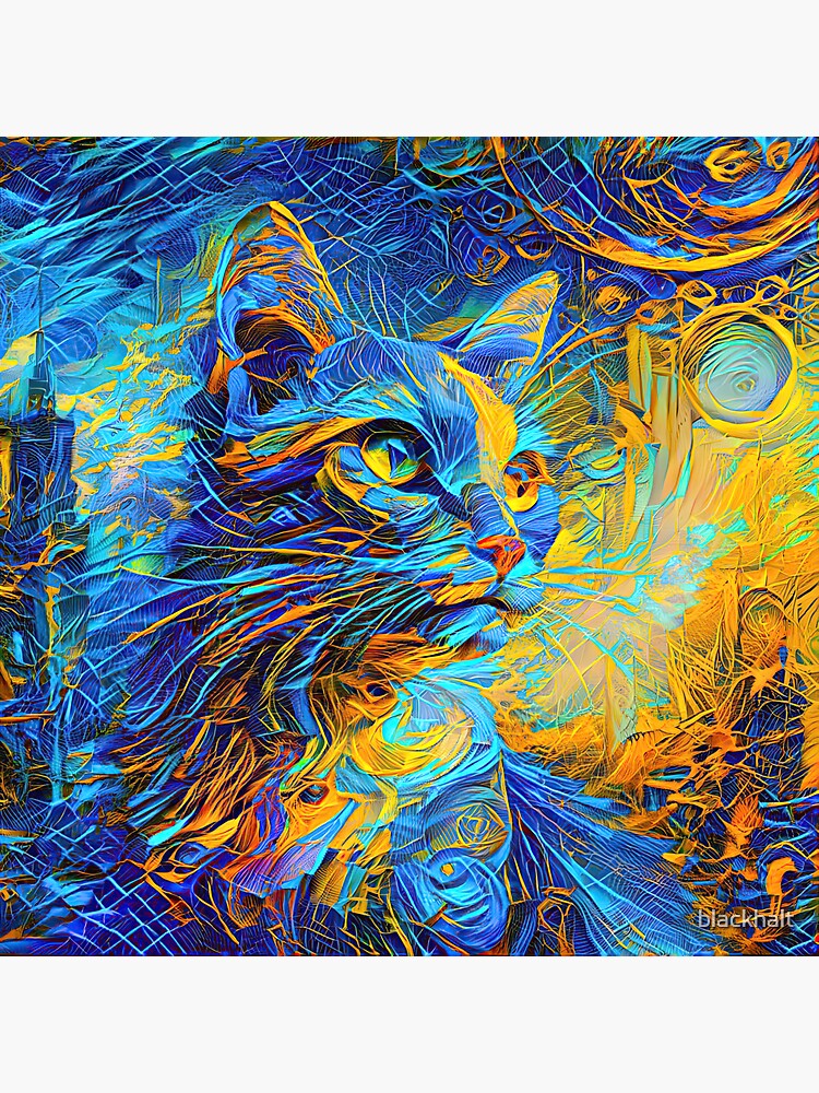 Thumbnail 3 of 3, Sticker, Abstractions of abstract abstraction of cat. DeepDream #3690293738353 designed and sold by blackhalt.