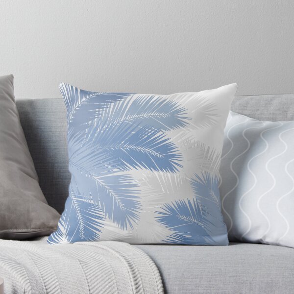BLUE TROPICAL PALM LEAVES Throw Pillow