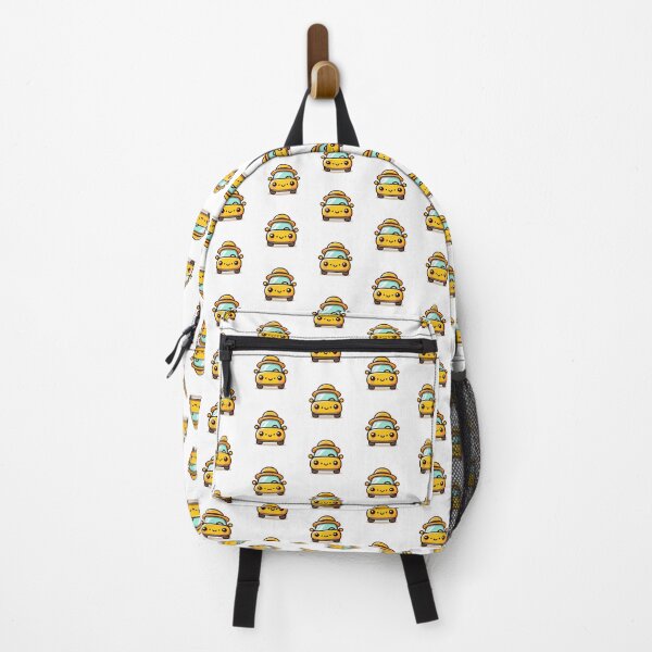 Item preview, A cute yellow car in cartoon style, smiling, on a white background with a hat designed and sold by SoftMuse Designs.