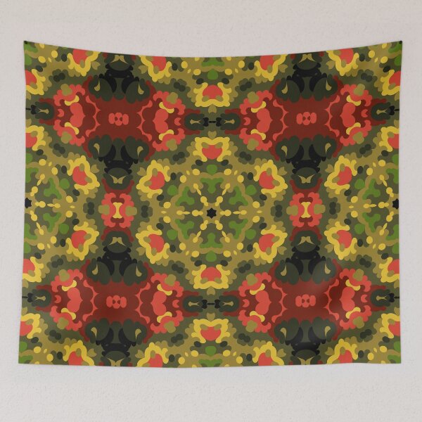 Artikelvorschau, Retro-Mandala-Blume, Gelb, Rot und Grün entworfen und verkauft von WormholeOrbital.