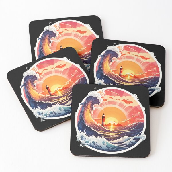 Item preview, Vintage Lighthouse at Sunset with Curly Waves designed and sold by NautiChic.