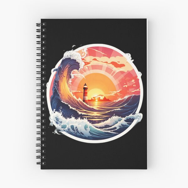 Item preview, Vintage Lighthouse at Sunset with Curly Waves designed and sold by NautiChic.