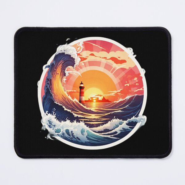 Item preview, Vintage Lighthouse at Sunset with Curly Waves designed and sold by NautiChic.