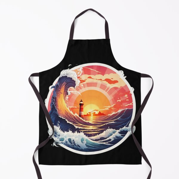 Item preview, Vintage Lighthouse at Sunset with Curly Waves designed and sold by NautiChic.