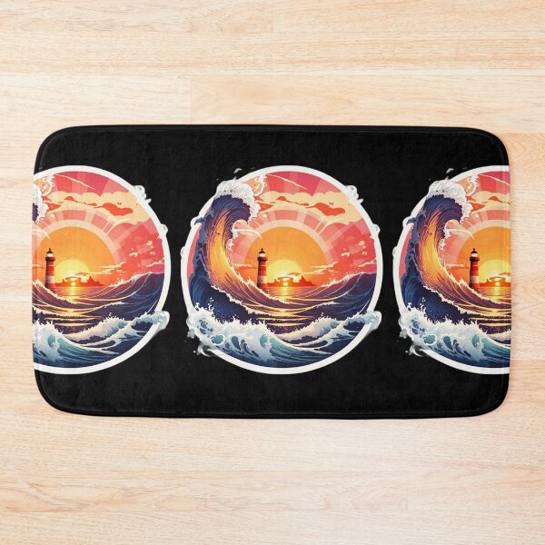 Item preview, Vintage Lighthouse at Sunset with Curly Waves designed and sold by NautiChic.