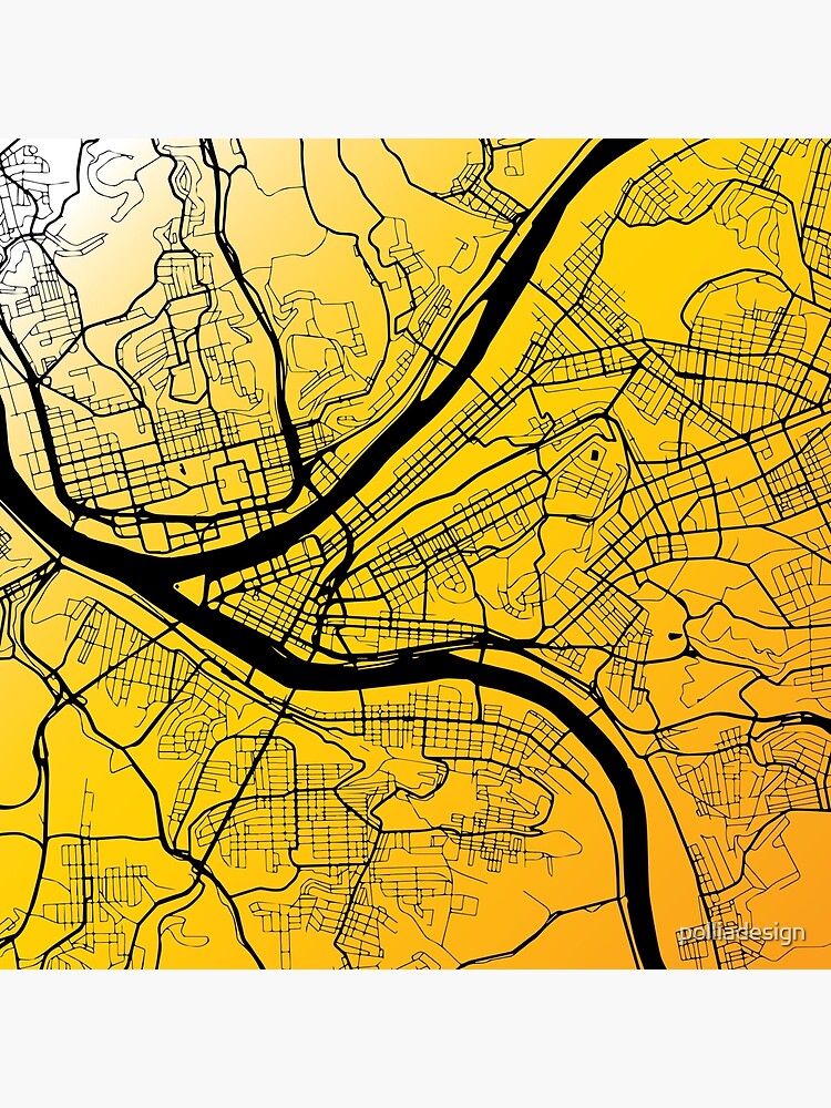 Póster «Mapa De Pittsburgh Negro Y Amarillo» De Polliadesign | Redbubble