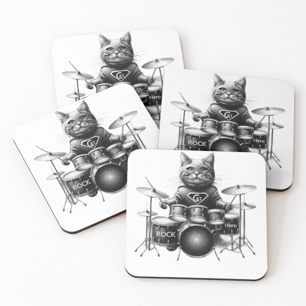 Item preview, Cat Playing drums designed and sold by ArtFeverShop.