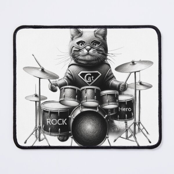Item preview, Cat Playing drums designed and sold by ArtFeverShop.
