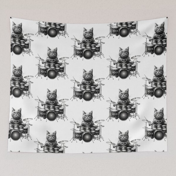 Item preview, Cat Playing drums designed and sold by ArtFeverShop.