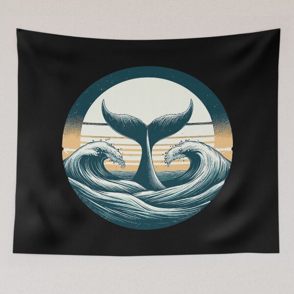 Item preview, Hand drawn whale tail Retro ocean waves designed and sold by TomFrontierArt.