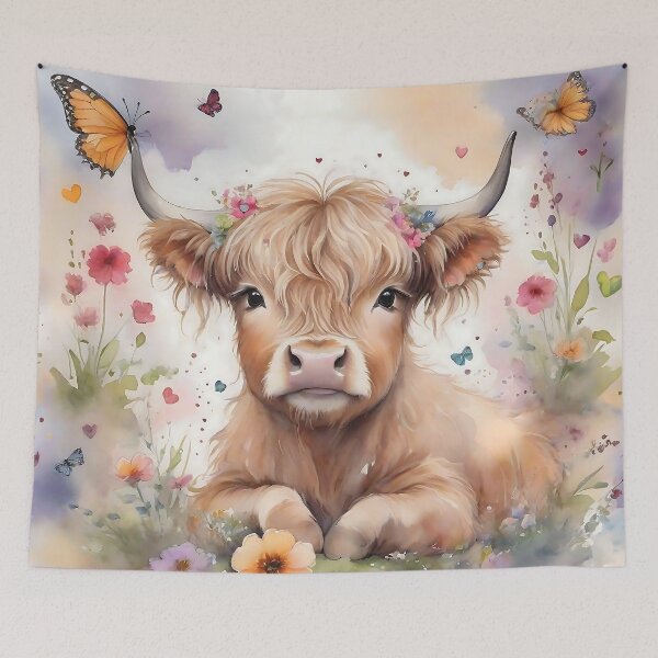 Item preview, Highland Cow Soft Wild Flowers Boho designed and sold by Frogs All Mighty  & Friends.