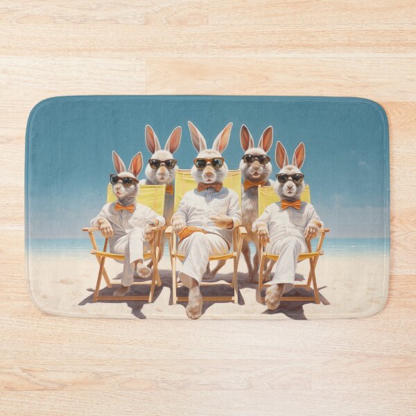 Item preview, 5 Rabbits Sunbathing On Deckchairs One The Beach Wearing Sun Glasses With Bow Ties designed and sold by NeavesPhoto.