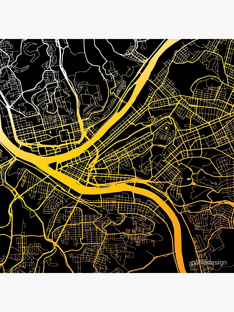 "Pittsburgh Map Black And Yellow" Poster For Sale By Polliadesign ...