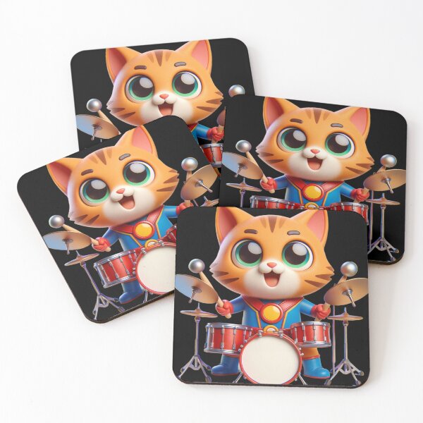 Item preview, funny cartoon hero Cat Playing drums designed and sold by ArtFeverShop.