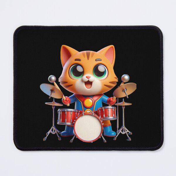 Item preview, funny cartoon hero Cat Playing drums designed and sold by ArtFeverShop.