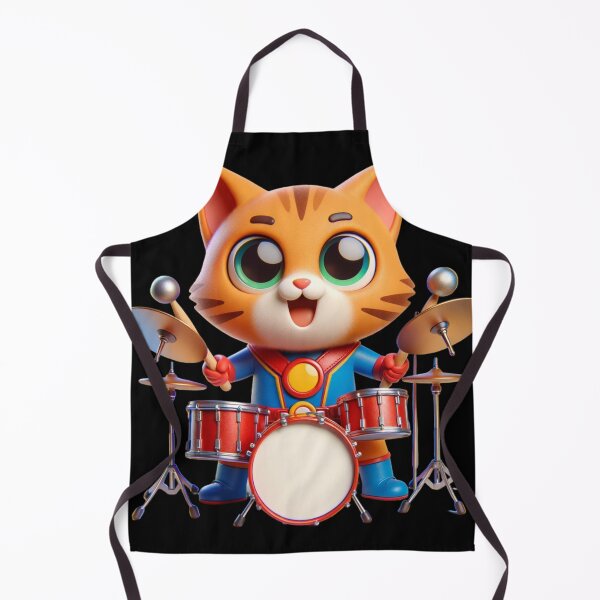 Item preview, funny cartoon hero Cat Playing drums designed and sold by ArtFeverShop.