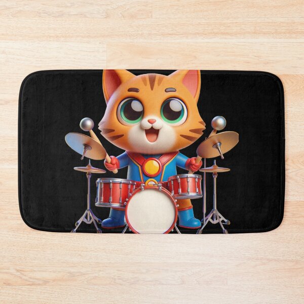 Item preview, funny cartoon hero Cat Playing drums designed and sold by ArtFeverShop.