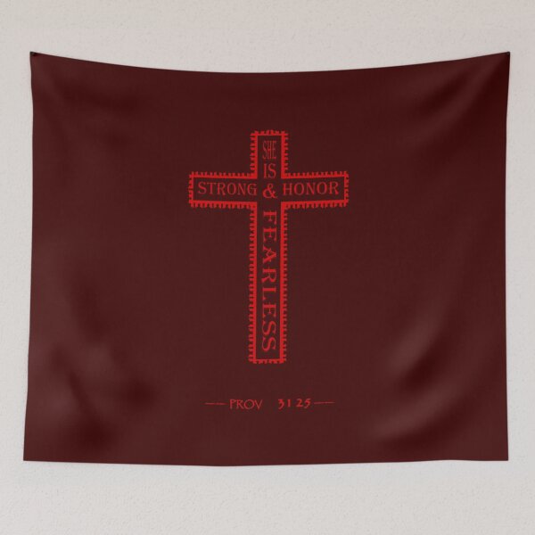 Item preview, Bible women empowerment & workout motivation for strong women | Proverbs 31:25 she is strong, honour/honor/ dignity and fearless | bible verse | scripture verse - red designed and sold by ZechJohnRB.