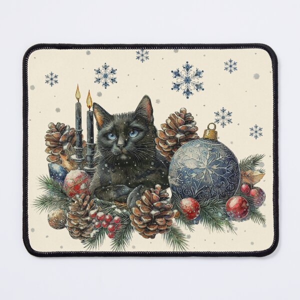 Item preview, Christmas composition and Black cat, winter scene, snow, holidays, cat in snow, cat in winter, cat lovers designed and sold by Collagedream.