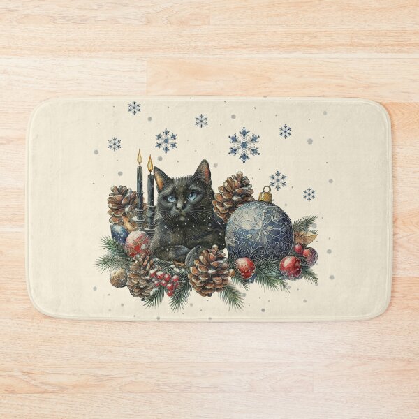 Item preview, Christmas composition and Black cat, winter scene, snow, holidays, cat in snow, cat in winter, cat lovers designed and sold by Collagedream.