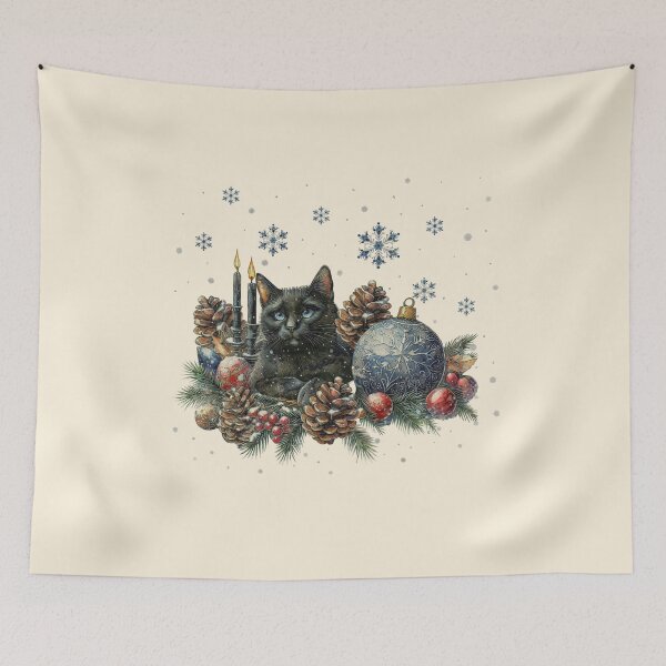Item preview, Christmas composition and Black cat, winter scene, snow, holidays, cat in snow, cat in winter, cat lovers designed and sold by Collagedream.
