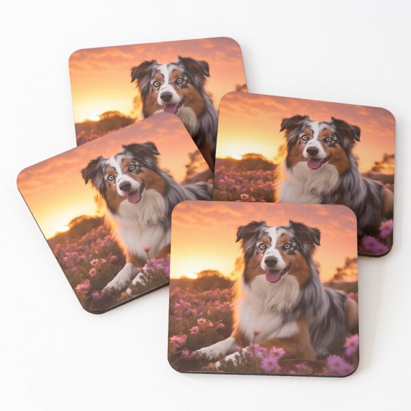 Aperçu de l'œuvre Photographie de portrait de race de chien de berger australien mignon dans un champ de fleurs dans la nature créée et vendue par NBSStore.