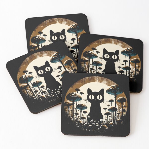 Item preview, Funny Vintage Black Cat in Mushroom Garden designed and sold by TomFrontierArt.