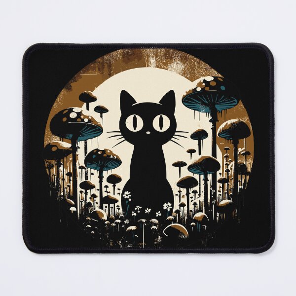 Item preview, Funny Vintage Black Cat in Mushroom Garden designed and sold by TomFrontierArt.