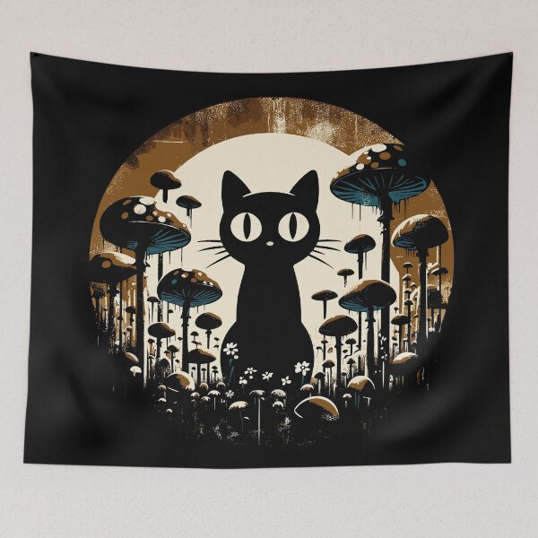 Item preview, Funny Vintage Black Cat in Mushroom Garden designed and sold by TomFrontierArt.