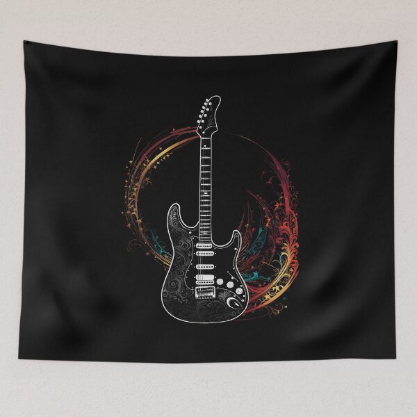 Item preview, Black Metal Electric Guitar Flowers and Stars half circle design designed and sold by EternalDelight1.